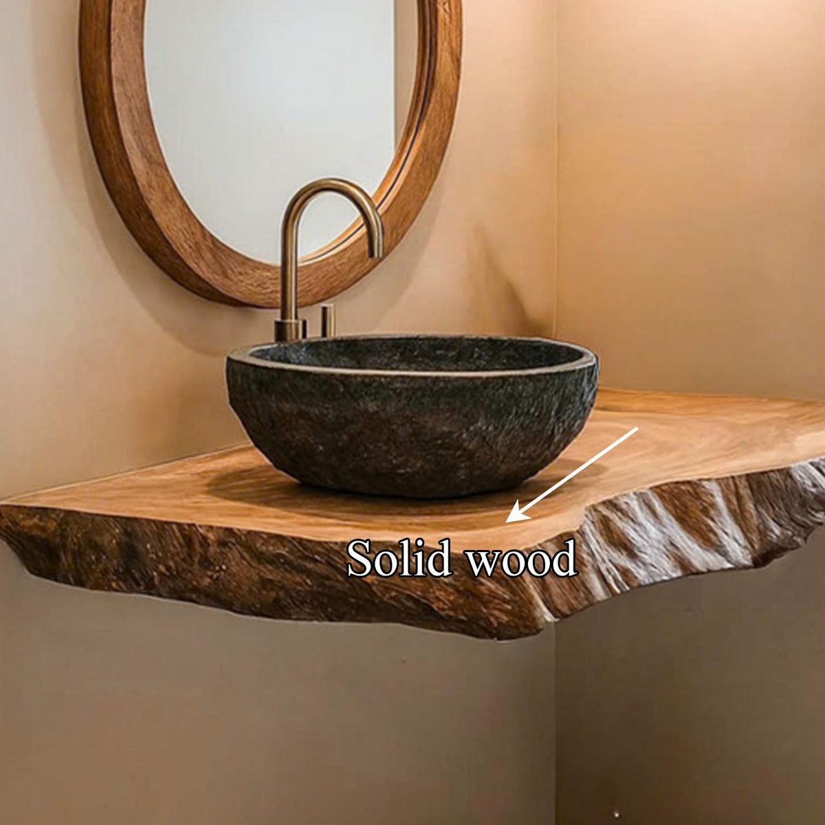 Mid-Century Floating Shelf Vanity, Solid Wood Washroom Single Sink Countertop, Bathroom Console Support Shelf