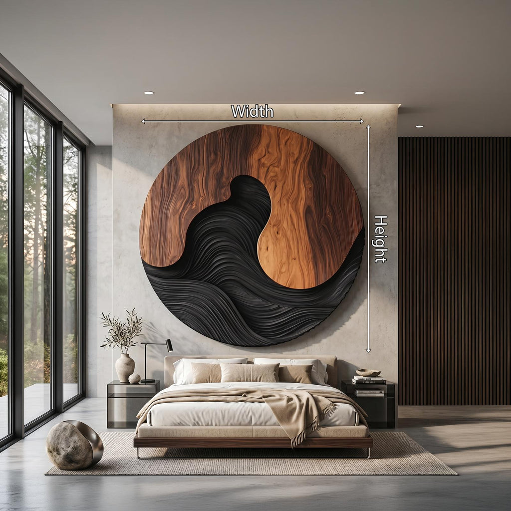 Scandinavian Artistic Wood Wall Art, Modern Minimalist Abstract Wall Decor Panel for Open Concept Living Space