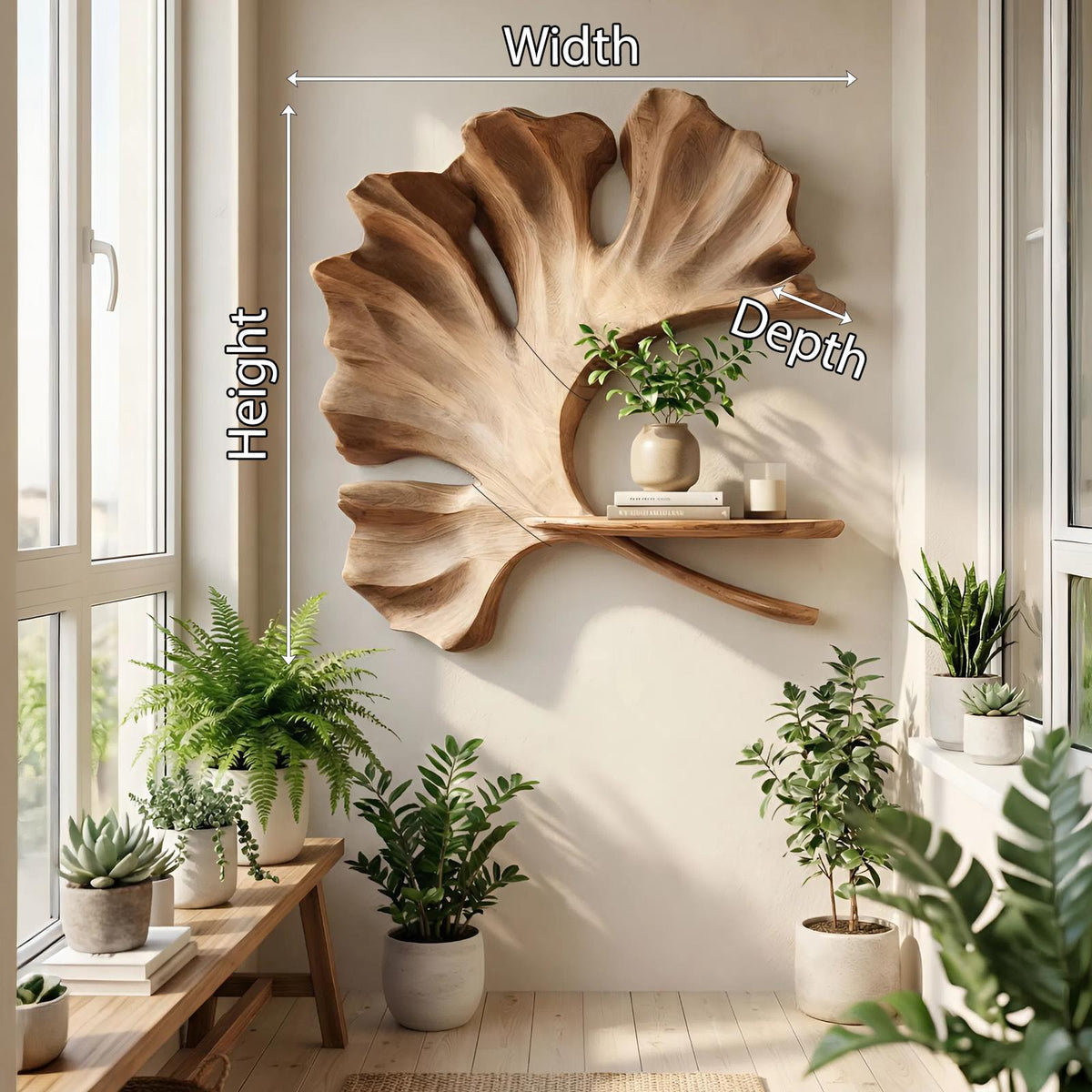 Mid Century Modern Wall Shelf, Floating Solid Wood Spice Rack & Pantry Kitchen Storage Organizer Display Shelving