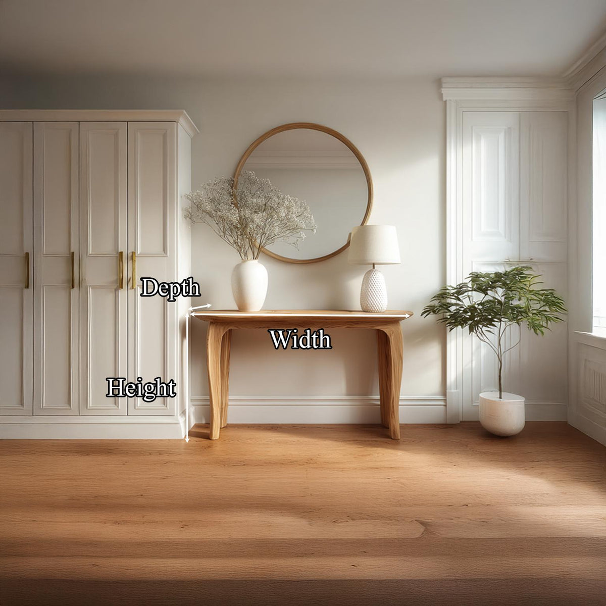 Mid Century Sculptural Solid Wood Entryway Console Table, Living Room Accent Sofa Table, Model