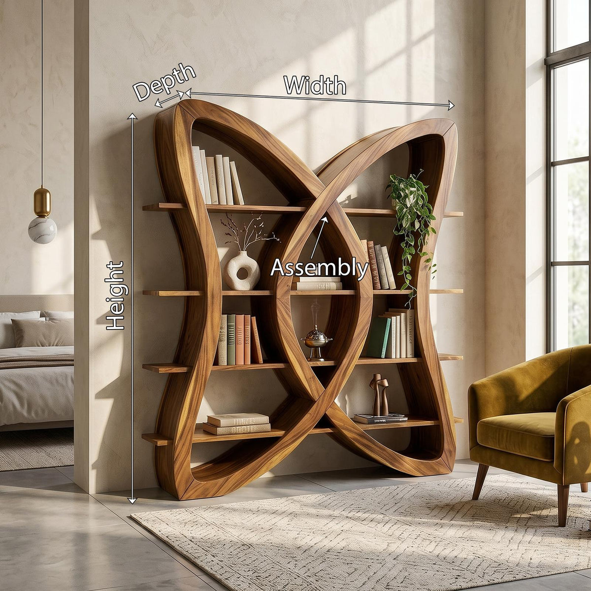 Butterfly Inspired Wooden Bookcase In Organic Style SILDTTRBS037