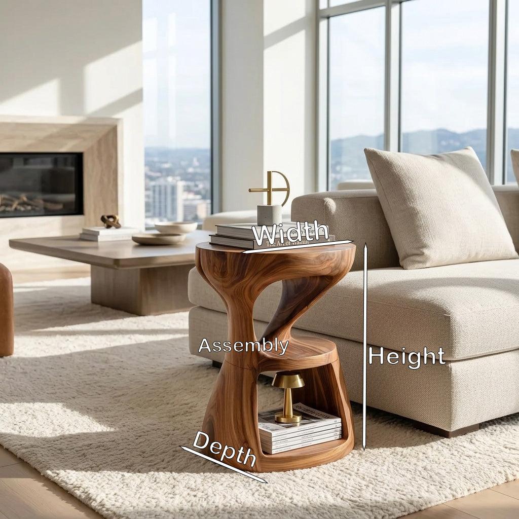 Modern Sculptural Side Table, Handcrafted Solid Wood End Table & Nightstand for Living Room Lounge, Model