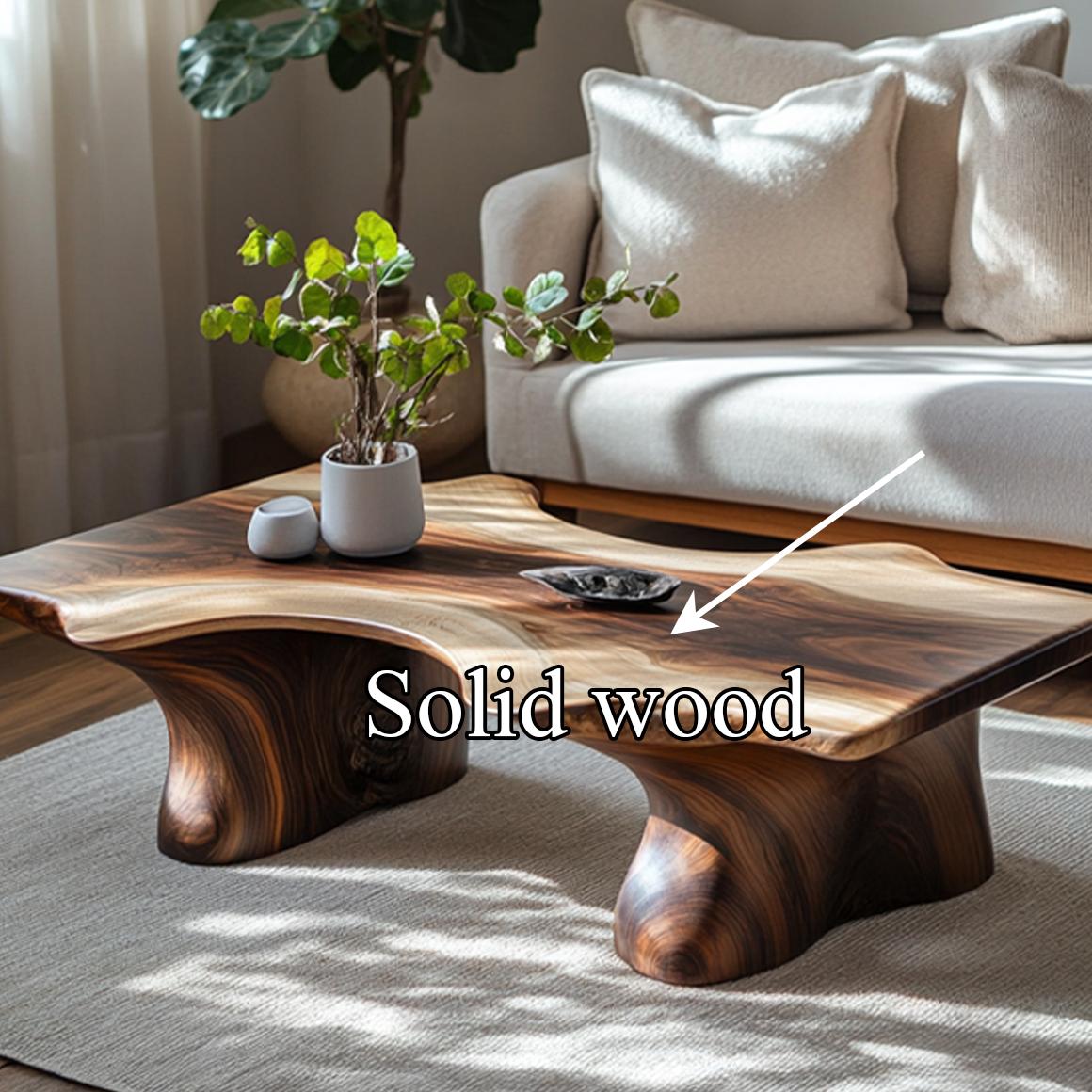 Mid Century Curved Edge Coffee Table, Solid Wood Minimalist Smooth Shape Centerpiece for Living Room, Family Room