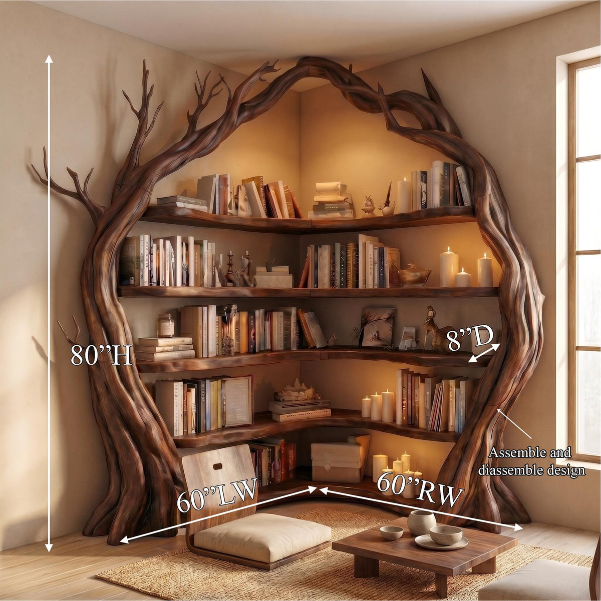 Statement Tree Corner Bookshelf For Living Room And Reading Nook
