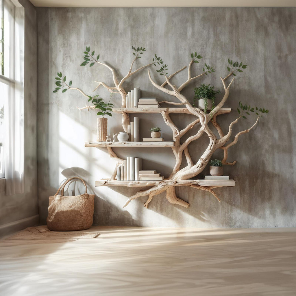 Solid Wood Tree Bookcase Wall Mount Bookshelf