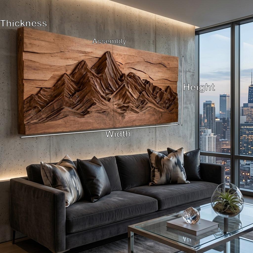Mountain Peak Wood Wall Art, Handcrafted 3D Layered Carved Forest Wooden Panel Sculpture Sign for Holiday Decor