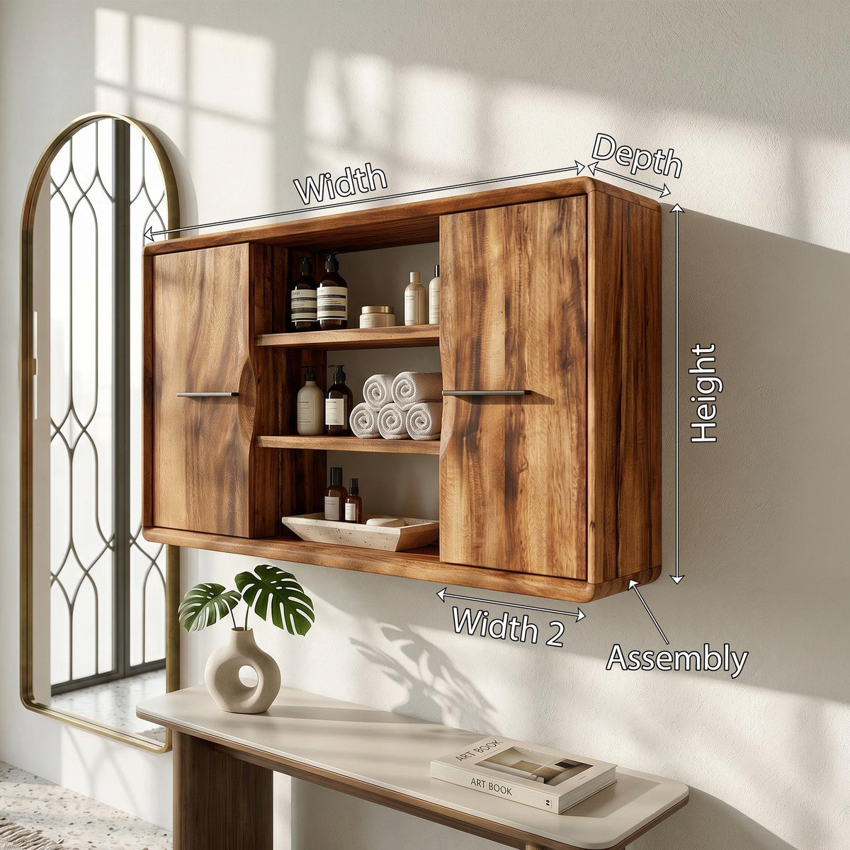 Spry Interior Japandi Solid Wood Open Shelf Bathroom Cabinet, Ensuite Vanity Organizer Cupboard, SILDTTRBRC003