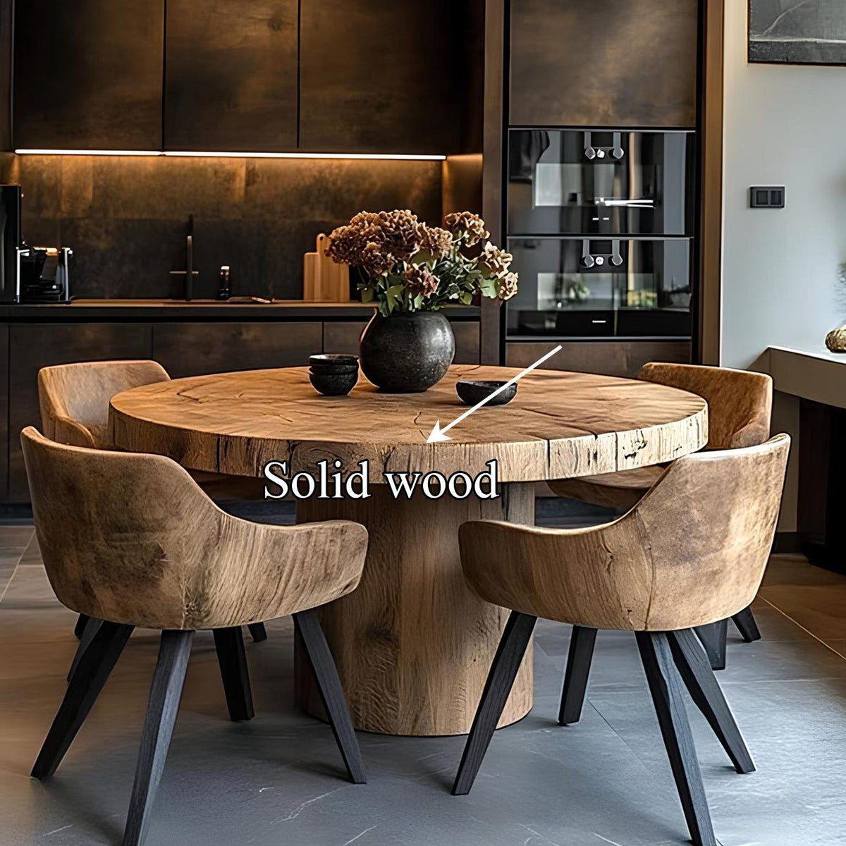 Spry Interior Rustic Round Wood Dining Table for Kitchen & Living Room, Handcrafted Wooden Circular Dinner Table, Model SINLSADT073
