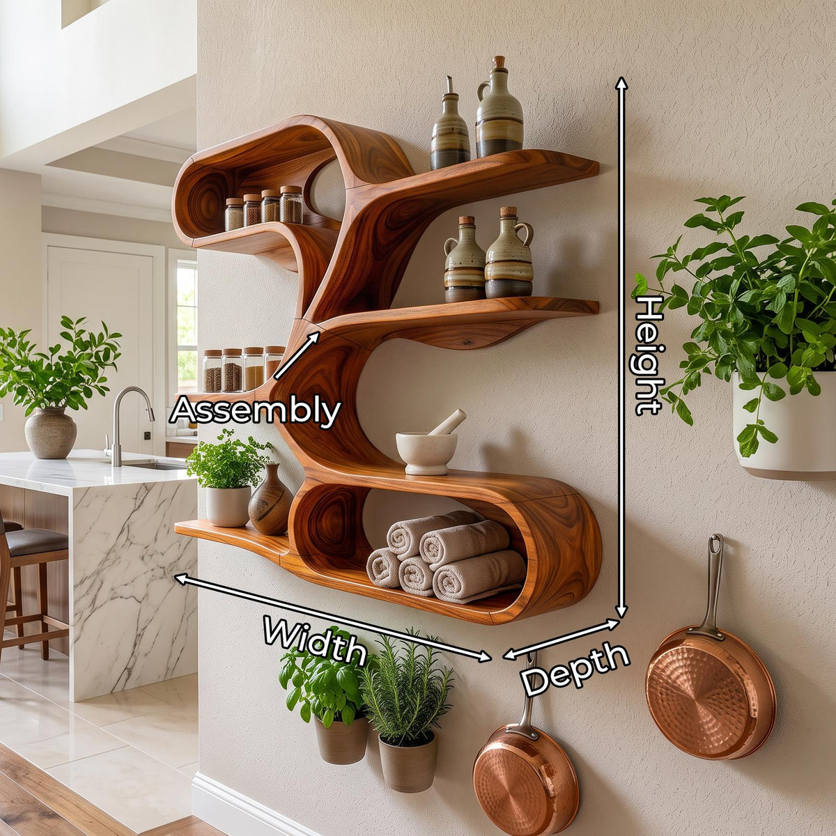 Organic Sculptural Wooden Wall Shelves for Kitchen