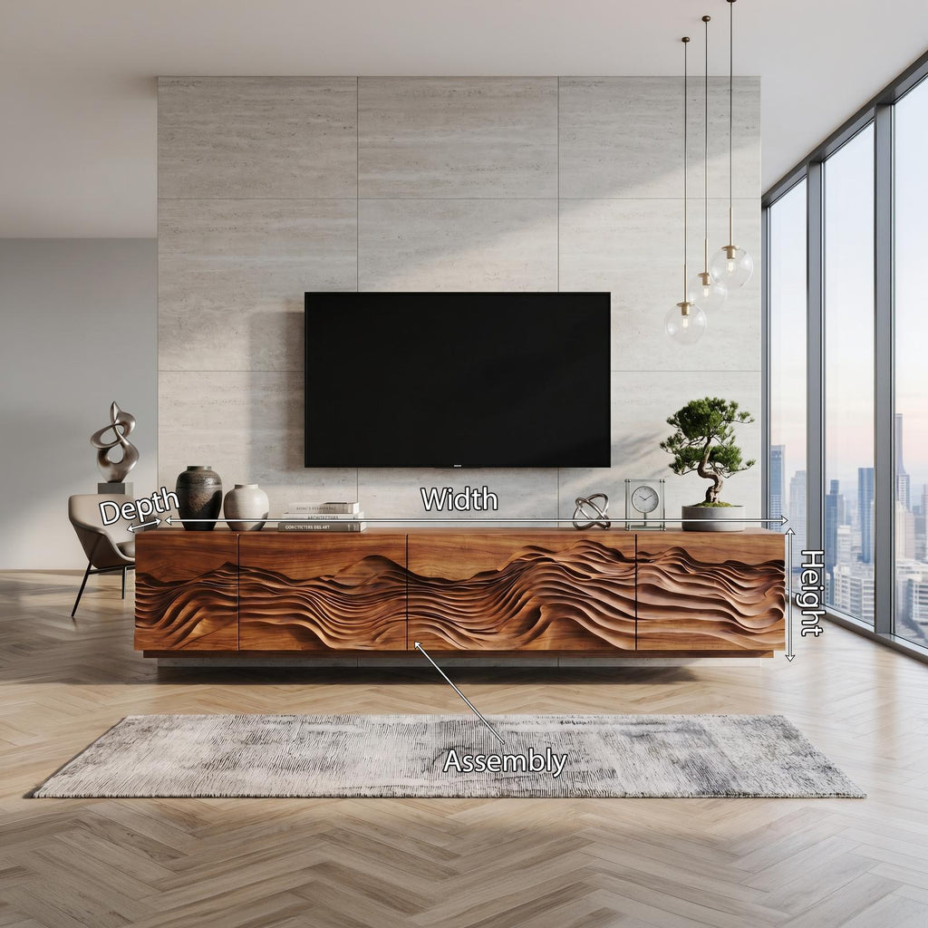 Mid Century Modern TV Stand Table, Handcrafted Solid Wood Media Storage Console for Living Room Entertainment