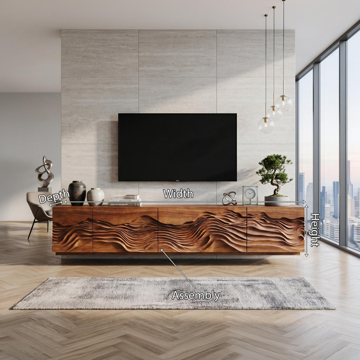 Mid Century Modern TV Stand Table, Handcrafted Solid Wood Media Storage Console for Living Room Entertainment