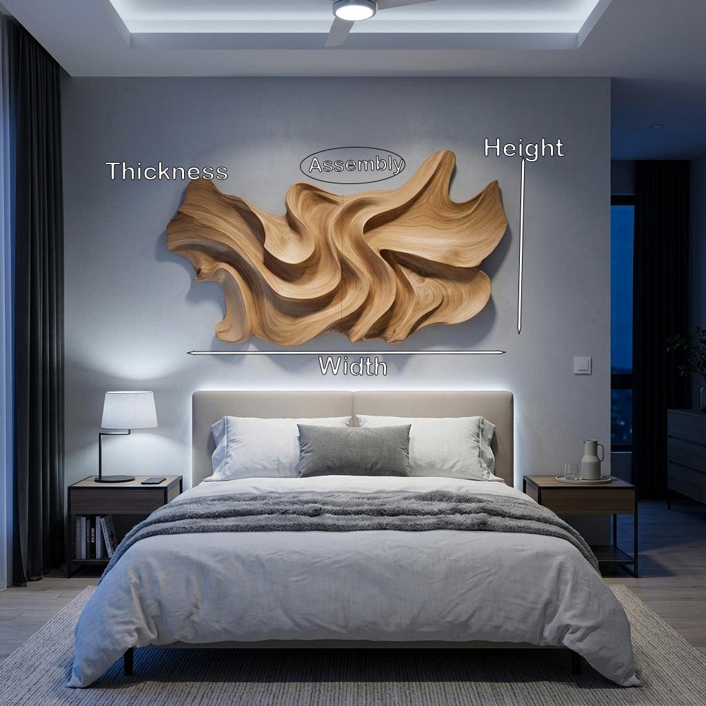 Modern Sculptural Wood Wall Art, 3D Hand-Carved Abstract Geometric Wooden Wall Hanging Panel for Living Room & Bedroom