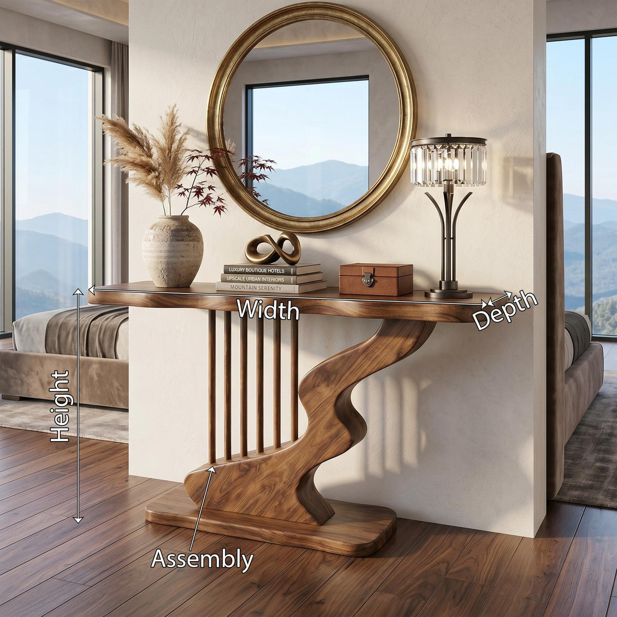 Bohemian Curved Base Console Table Cozy Entryway