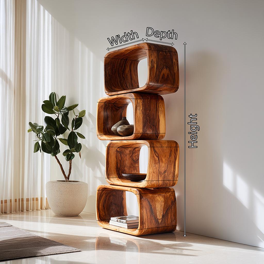 Japandi Asymmetrical Bookshelf, Minimalist Wooden Bookcase Storage Shelf for Bathroom & Living Room