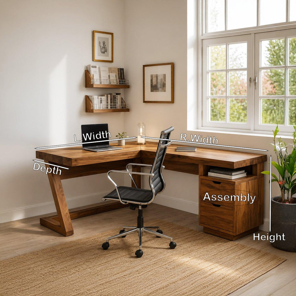 Modern L Shaped Desk With Drawers For Home Office Or Corner Workspace