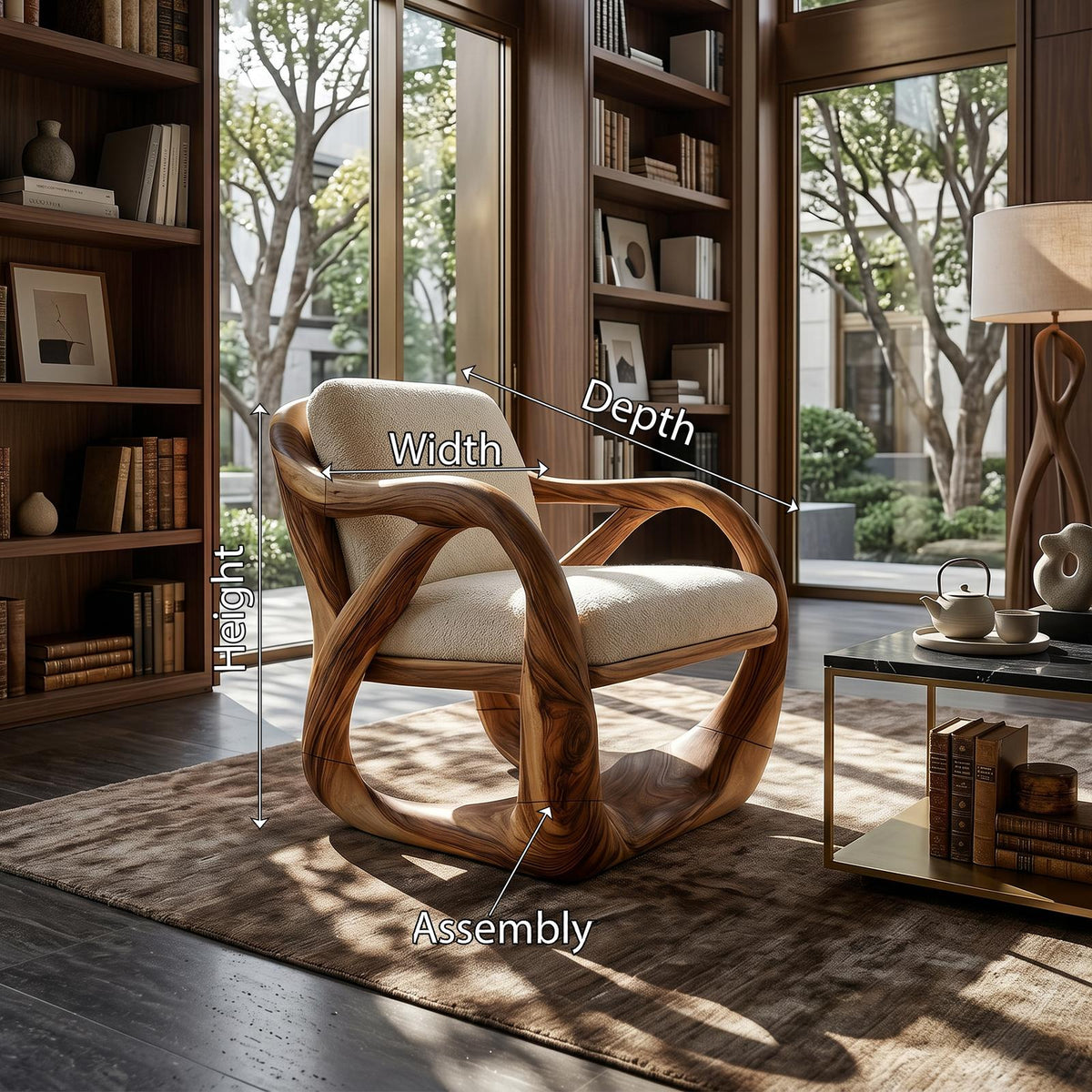 Sculpted Walnut Lounge Chair in a Grand Luxury Living Space SILDTTRCHR021