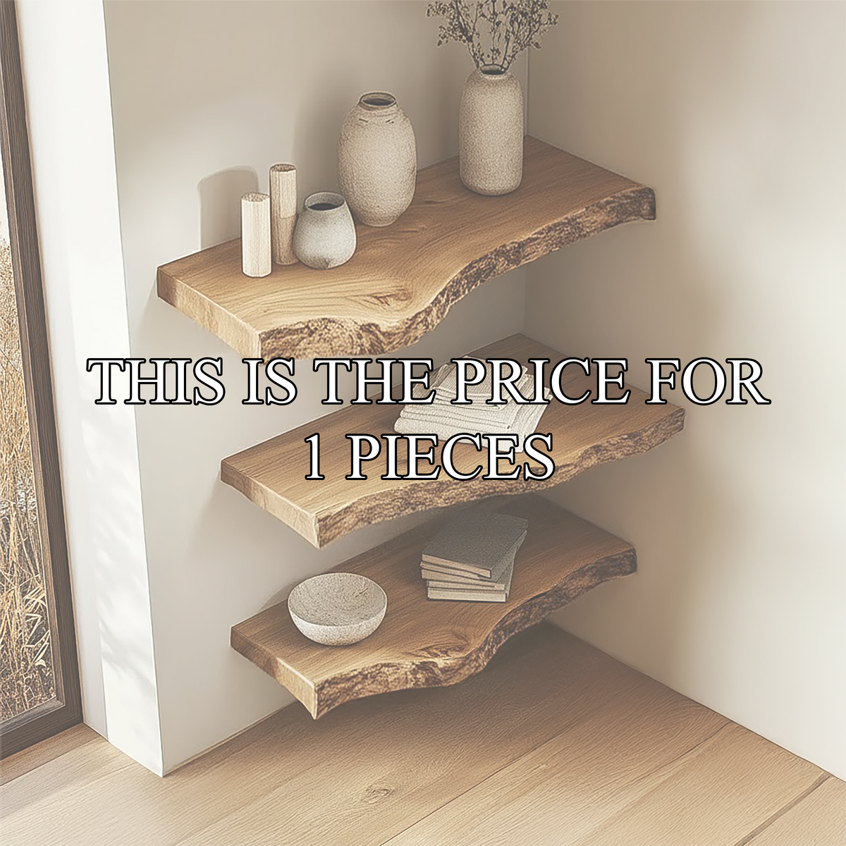 Rustic Sculptural Solid Wood Corner Floating Shelves, Handcrafted Art Display L-Shelf for Statement Wall Decor