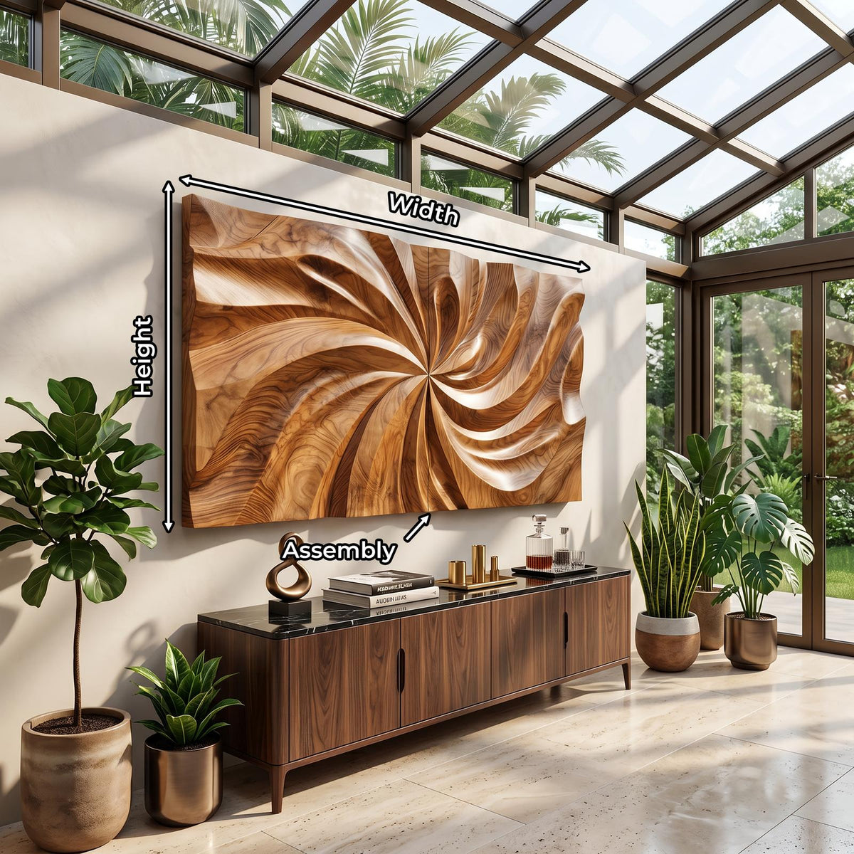 Modern Wood Wall Art with Swirl Relief, 3D Abstract Wave Carved Wall Panel Decor