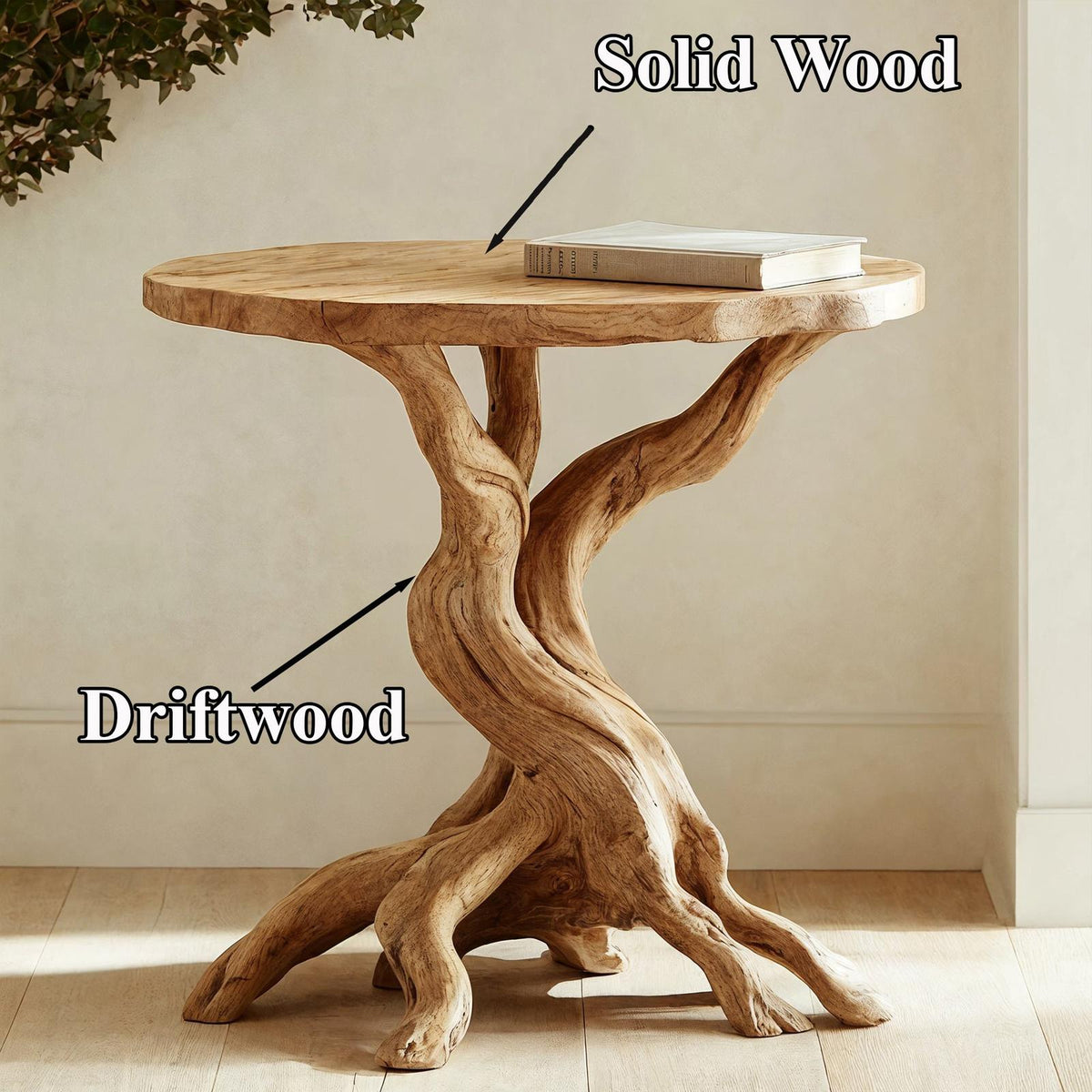 Rustic Round End Table Solid Wood End Table
