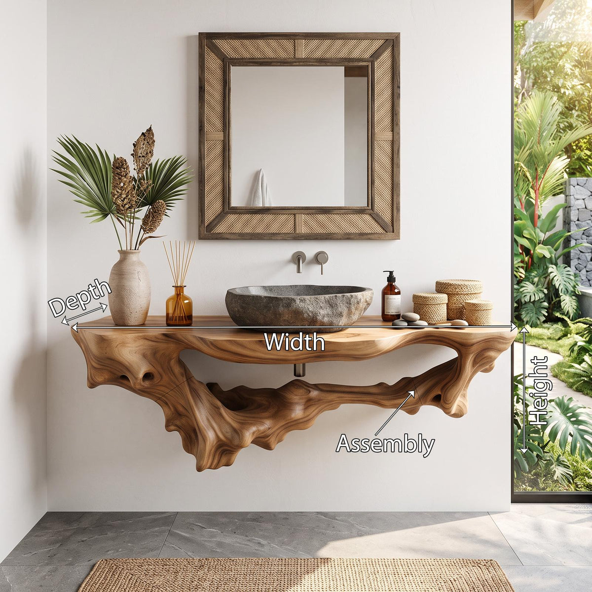 Mid Century Solid Wood Bathroom Shelf, Wall Mounted Floating Storage Cabinet & Organizer Rack Decor