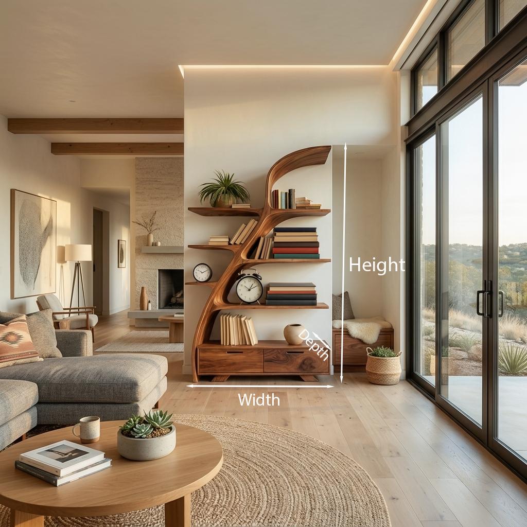 Organic Wooden Bookshelf For Living Area