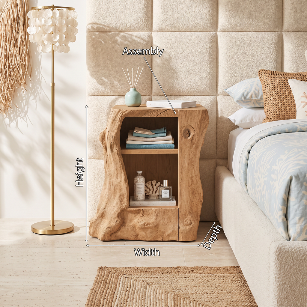 Spry Interior Handcrafted Solid Wood Side Cabinet, Rustic Bedside Table & End Storage Organizer for Bedroom Decor, SILDTTNNS001