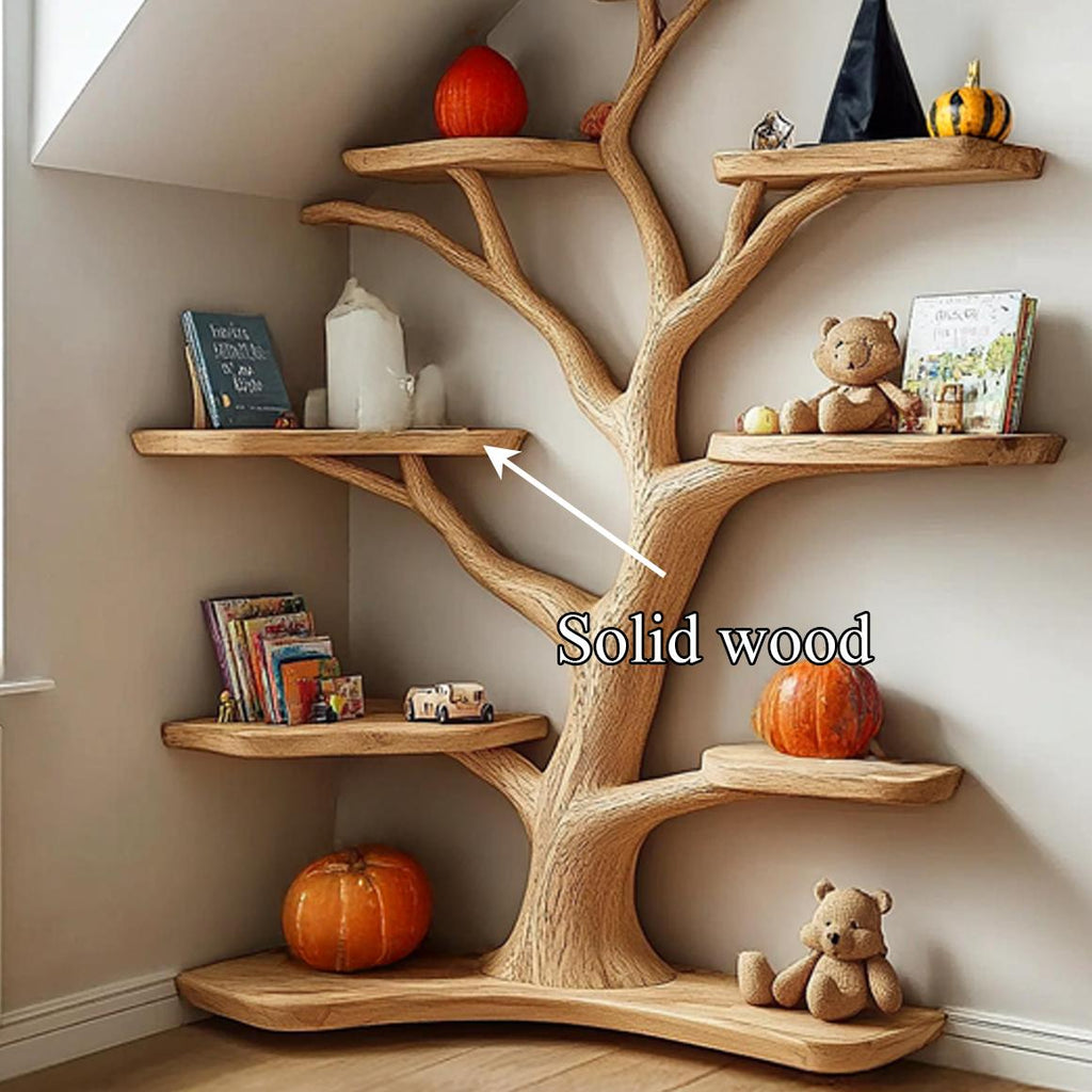Kids Tree Bookshelf, Wooden Tree-Shaped Bookcase for Nursery & Bedroom, Playroom Toy Organizer Wall Bookshelf