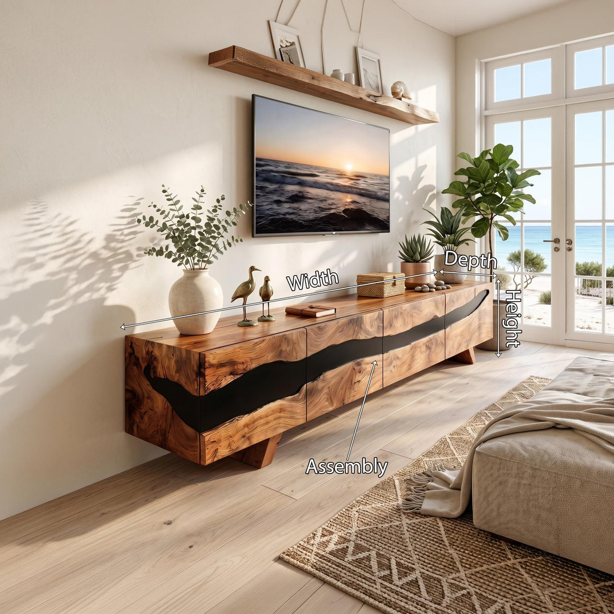 Mid Century Solid Wood Entertainment Stand, Retro Wooden TV Console & Media Center Cabinet for Living Room