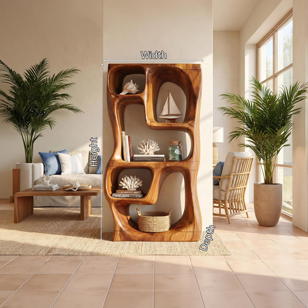 Modern Handcrafted Wooden Bookshelf, Compact Geometric Book Storage Organizer Rack for Small Apartment Home
