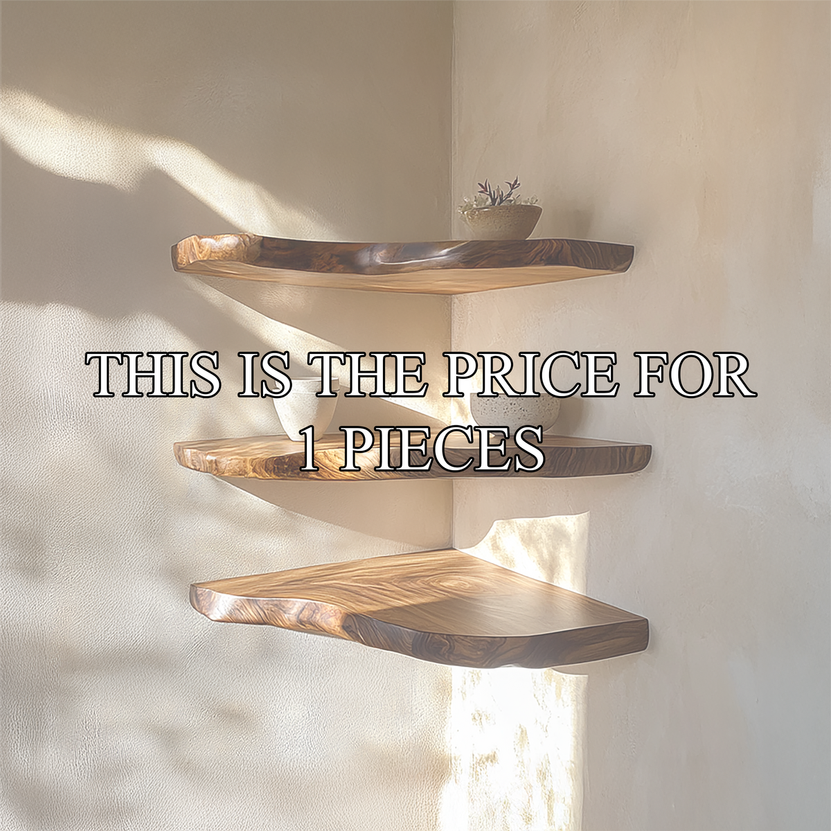 Organic Nature Inspired Solid Wood Floating Display Shelves, Wall Mounted Accent Ledge for Modern Living Room Decor
