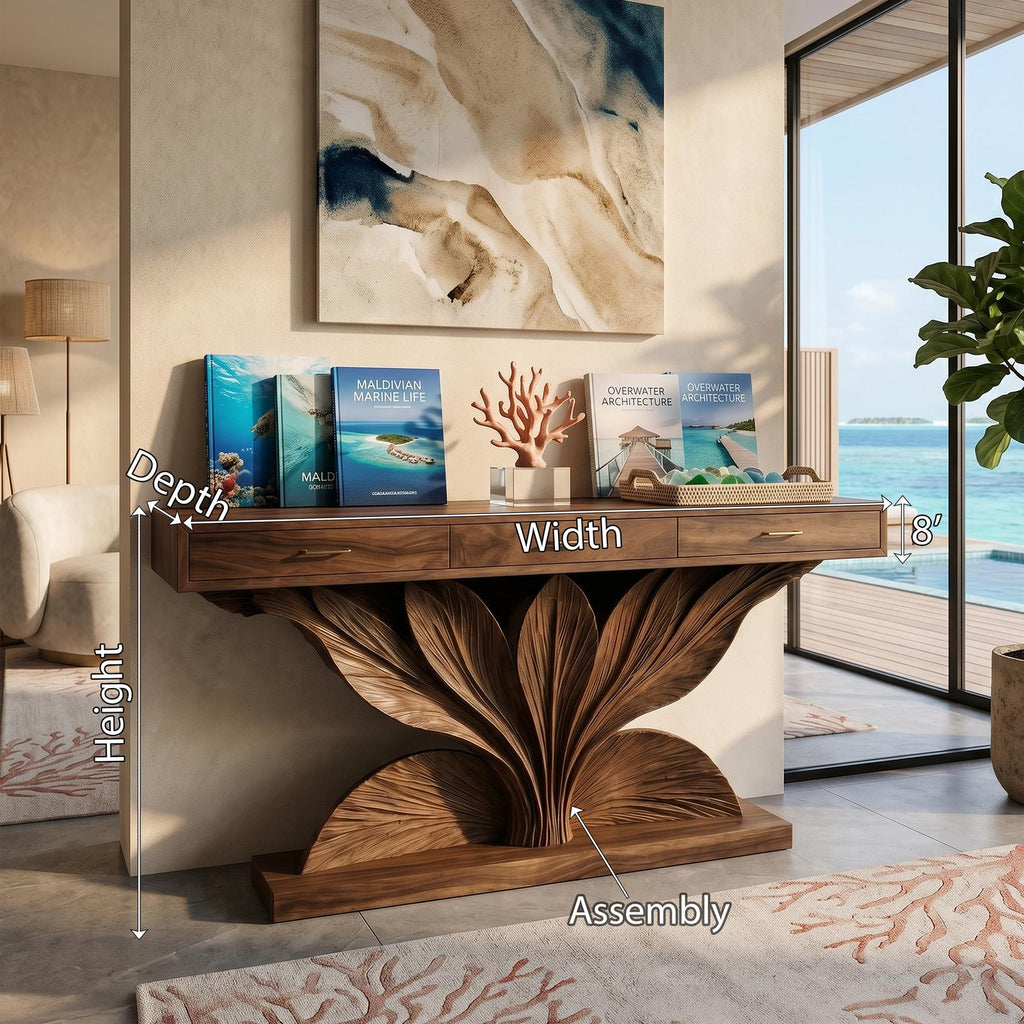 Coastal Leaf Base Console Table Luxury Entryway