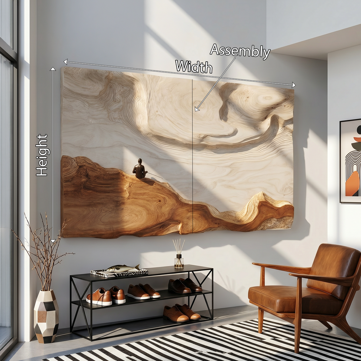 Contemporary Landscape Wood Wall Art, Elegant Organic Wooden Mountain Decor for Minimalist Bedroom & Office