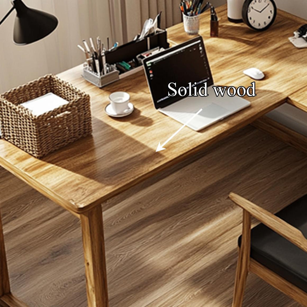 Warm Minimalist Writing Corner Desk, L-Shape Solid Wood Computer Table for Studio, Reading Room & Work Space