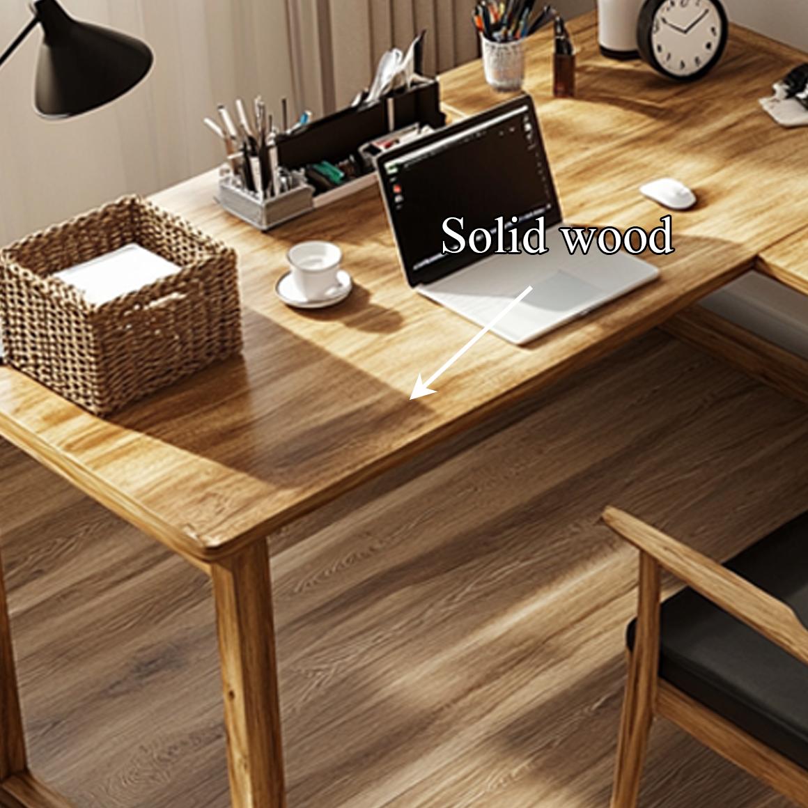 Warm Minimalist Writing Corner Desk, L-Shape Solid Wood Computer Table for Studio, Reading Room & Work Space