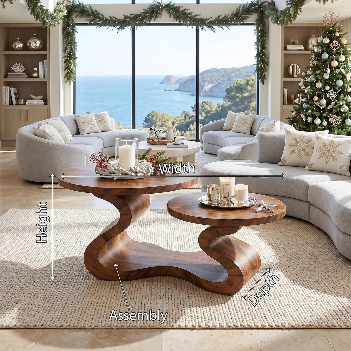 Organic Modern Christmas Round Coffee Table Coastal Residence