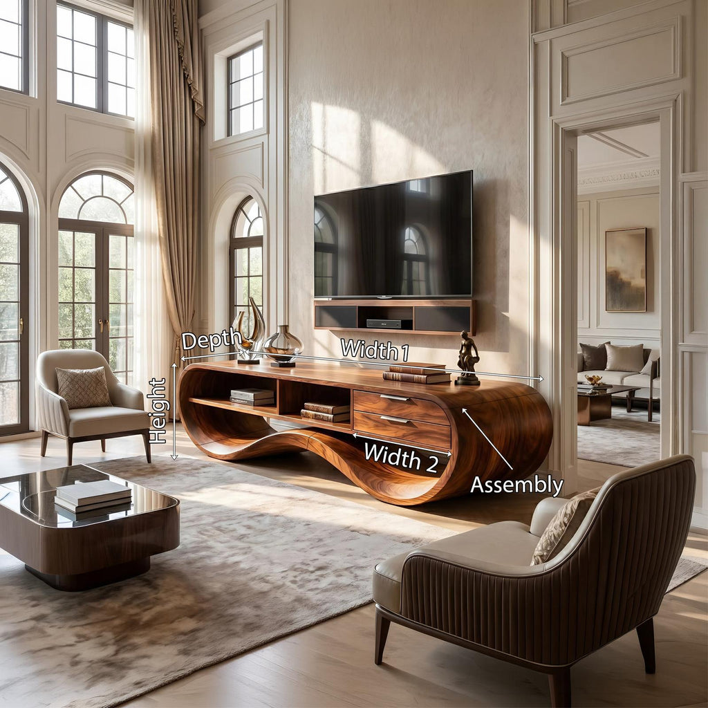 Modern Streamline Wood TV Cabinet, minimalist Media Console Credenza & Entertainment Center for Living Room