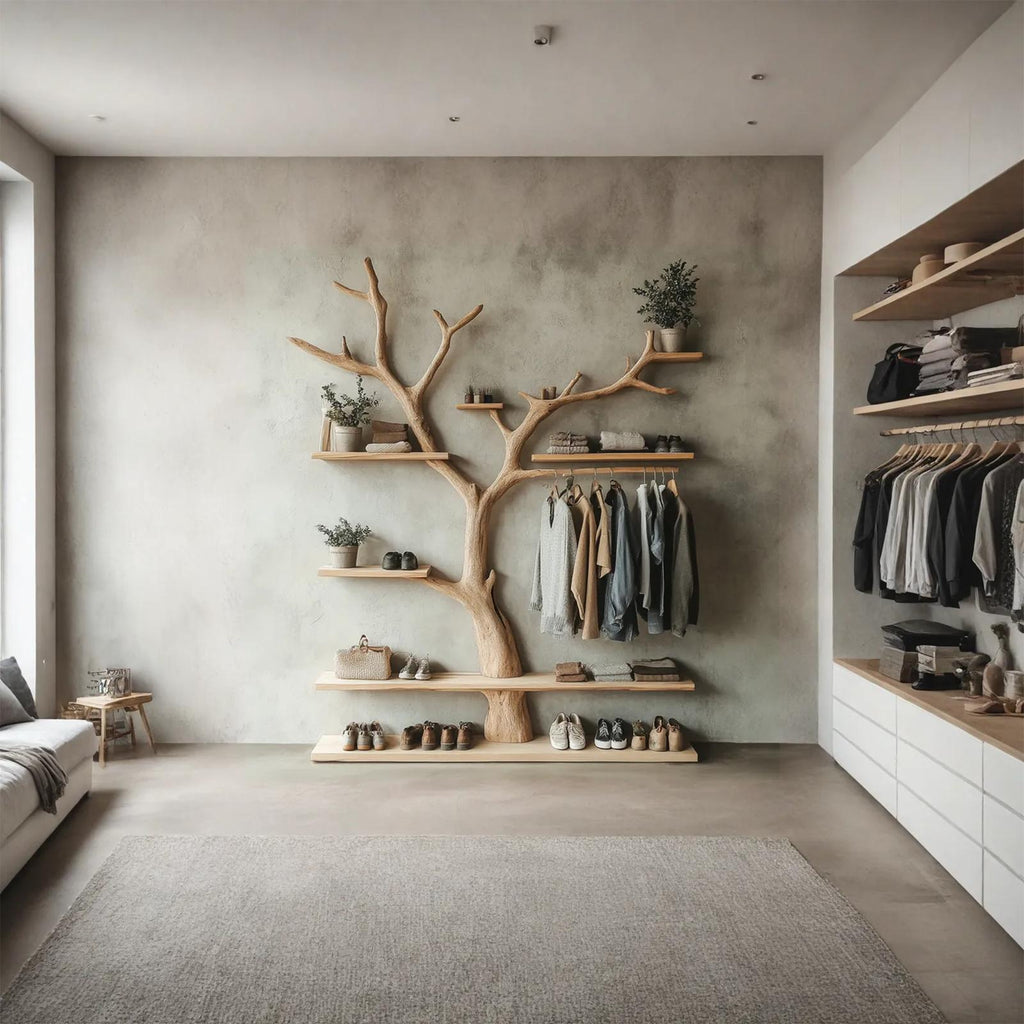 Tree Branch Coat Rack With Shelf Wall Mount Coat Rack