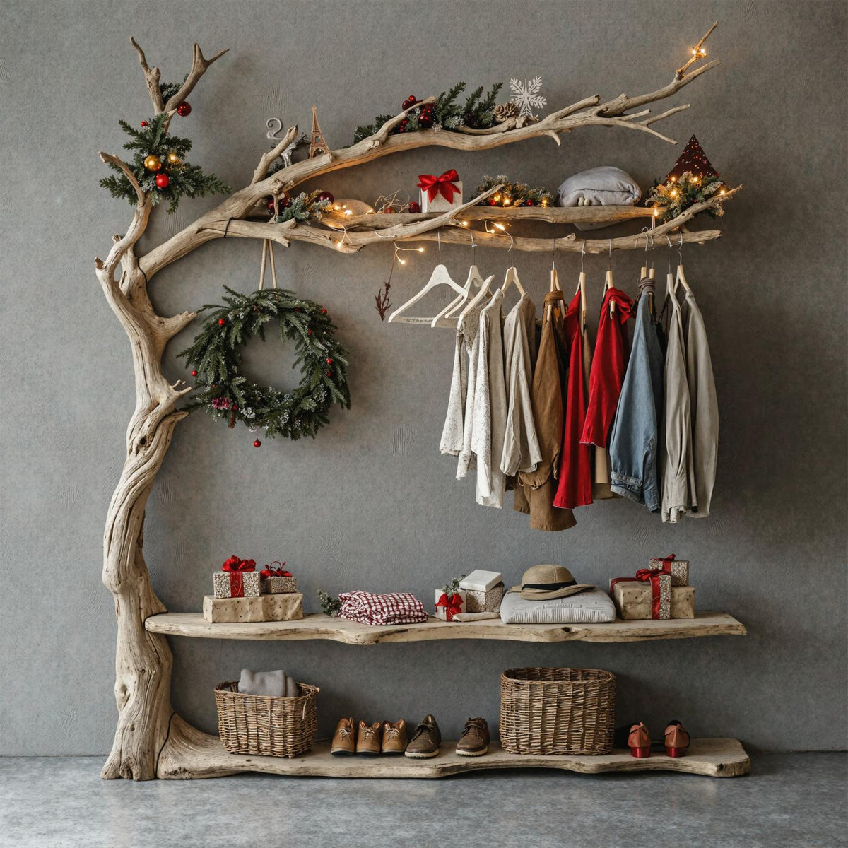 Wall Mounted Coat Rack Driftwood Tree Branch Coat Rack With Shelf