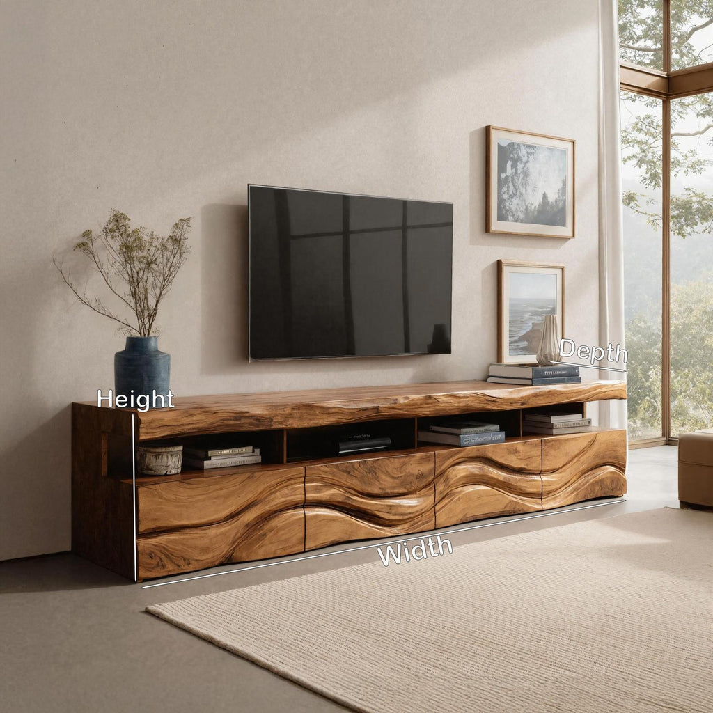 Modern Wave Carved Wood TV Stand For Living Room