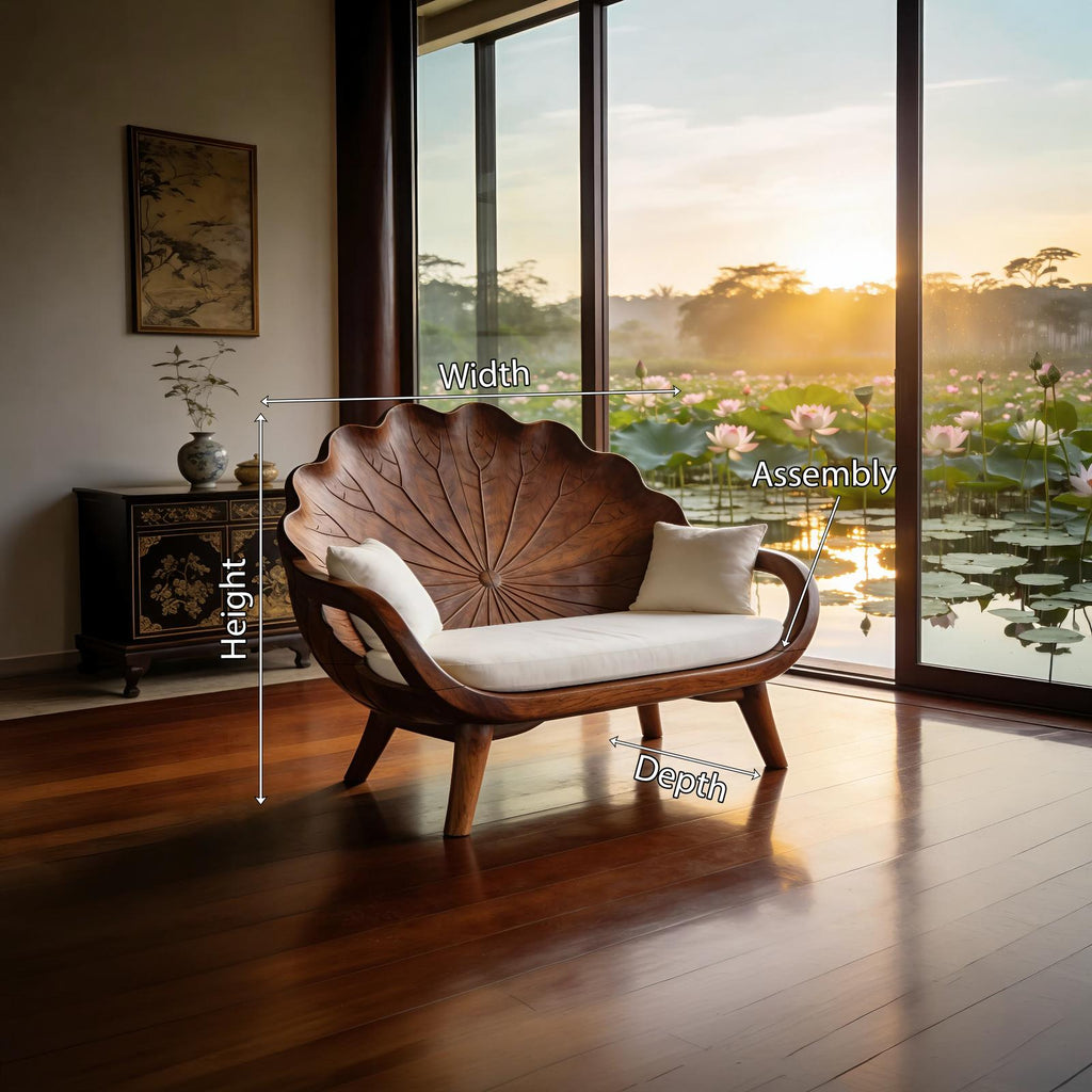Spry Interior Contemporary Lotus Leaf Backrest Bench, Solid Wood Entryway & Veranda Lounge Bench, Indoor Accent Seating, SILDTTNBEN025