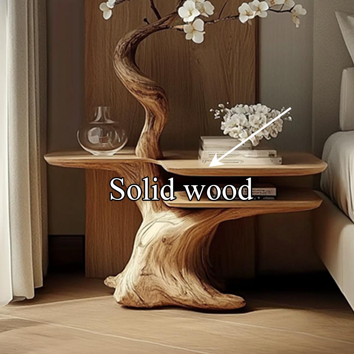 Rustic Bedside Table, Solid Wood Bedroom Corner Accent End Table, Nightstand for Living Room & Office Decor