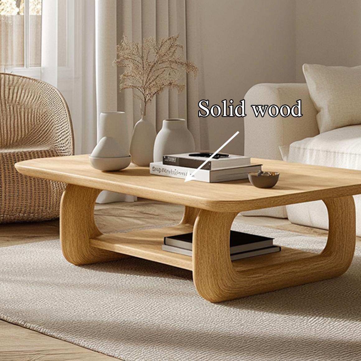 Scandinavian Rounded Coffee Table, Mid-Century Modern Solid Wood Minimalist Round Centerpiece for Living Room, Den