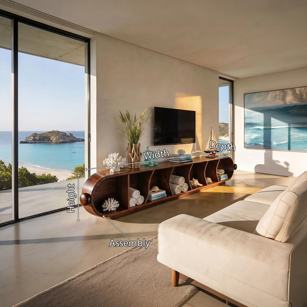 Contemporary Sculptural TV Stand, Luxury Wood Media Console Cabinet for Living Room