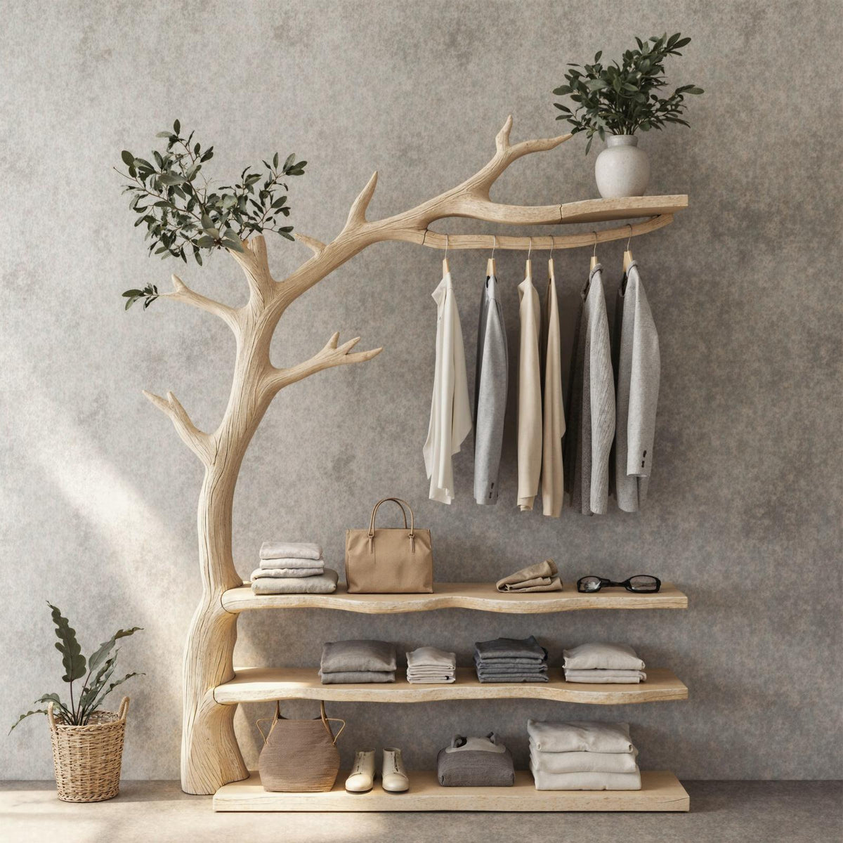 Solid Wood Entryway Coat Rack Driftwood Branch Coat Hanger