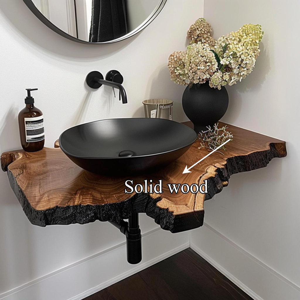 Rustic Floating Vanity, Solid Wood Bathroom Single Sink Countertop, Wall Mounted Washroom Console Shelf