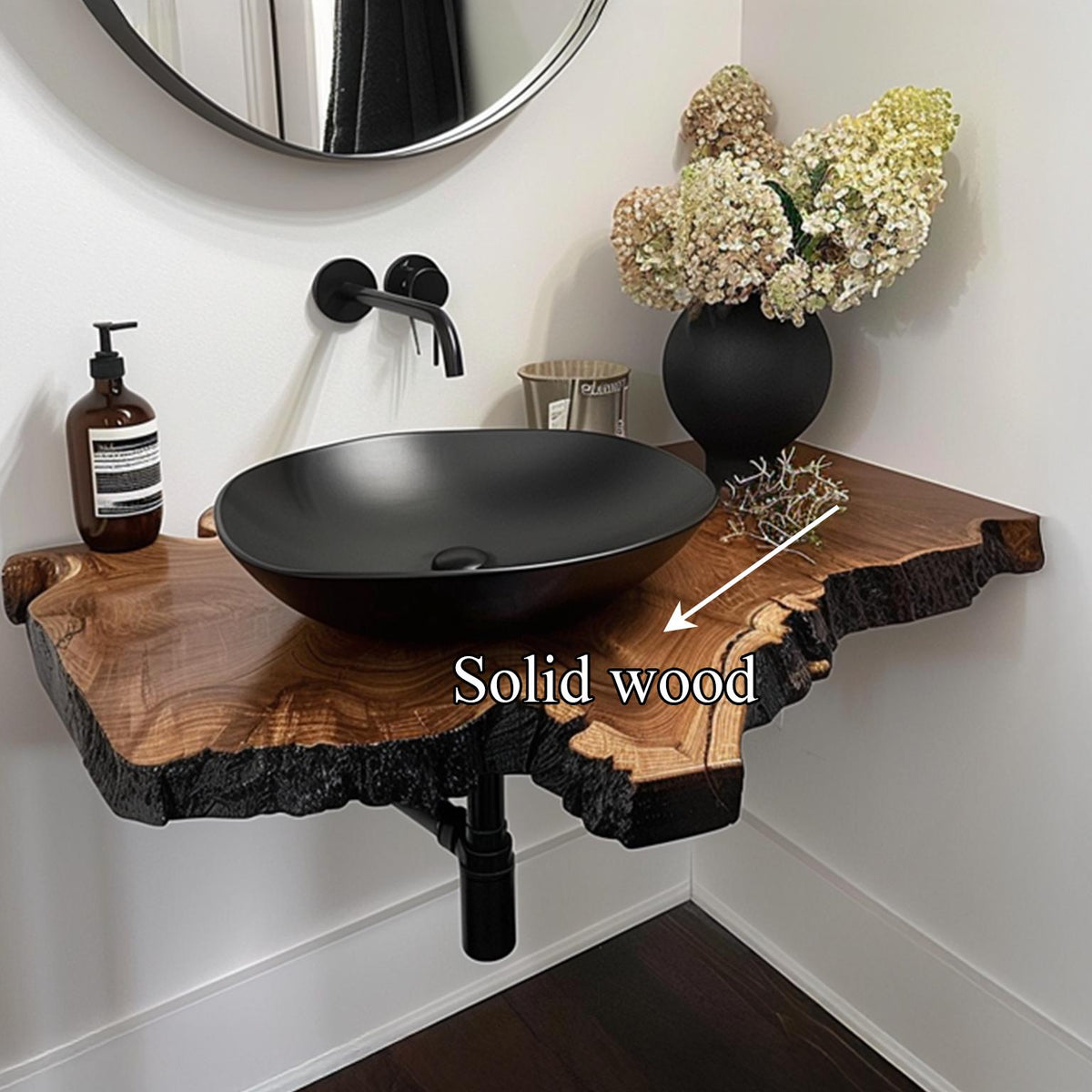 Rustic Floating Vanity, Solid Wood Bathroom Single Sink Countertop, Wall Mounted Washroom Console Shelf