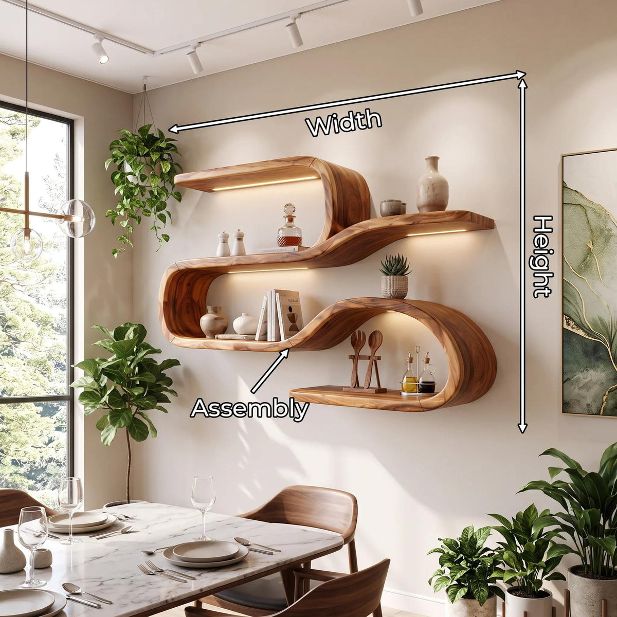 Mid Century Curved Wood Shelves for Coffee Bar
