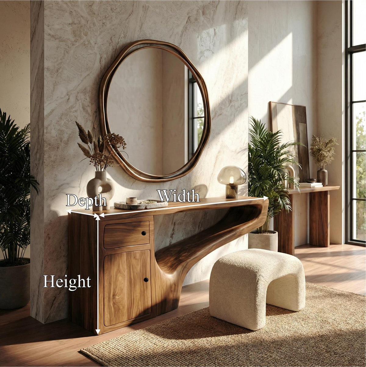 Spry Interior Modern Asymmetrical Dressing Table, Solid Wood Makeup Vanity Desk with Integrated Storage for Bedroom, SINLSABDT060