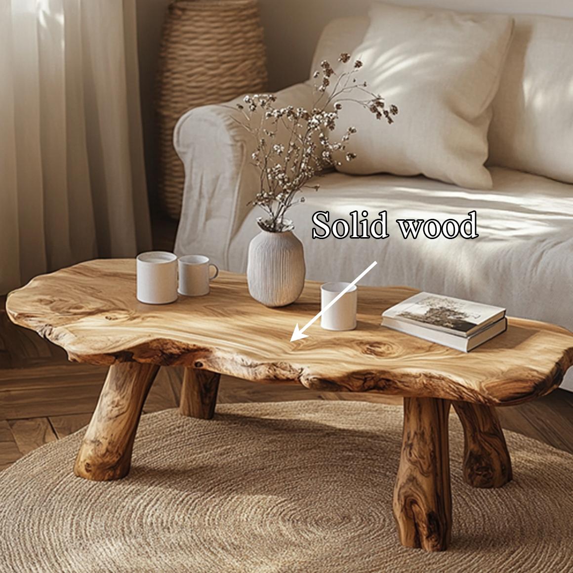 Rustic Live Edge Accent Coffee Table, Handcrafted Solid Wood Tree Slab Centerpiece for Living Room, Family Room