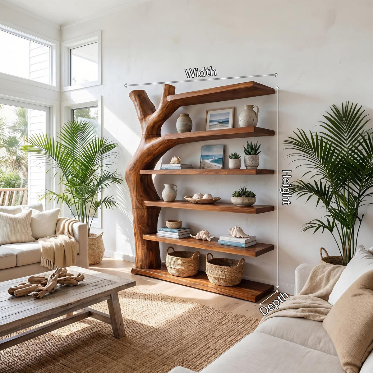 Modern Artistic Bookshelf, Unique Wood Display Organizer Unit, Books & Decorative Shelving for Living Room Office
